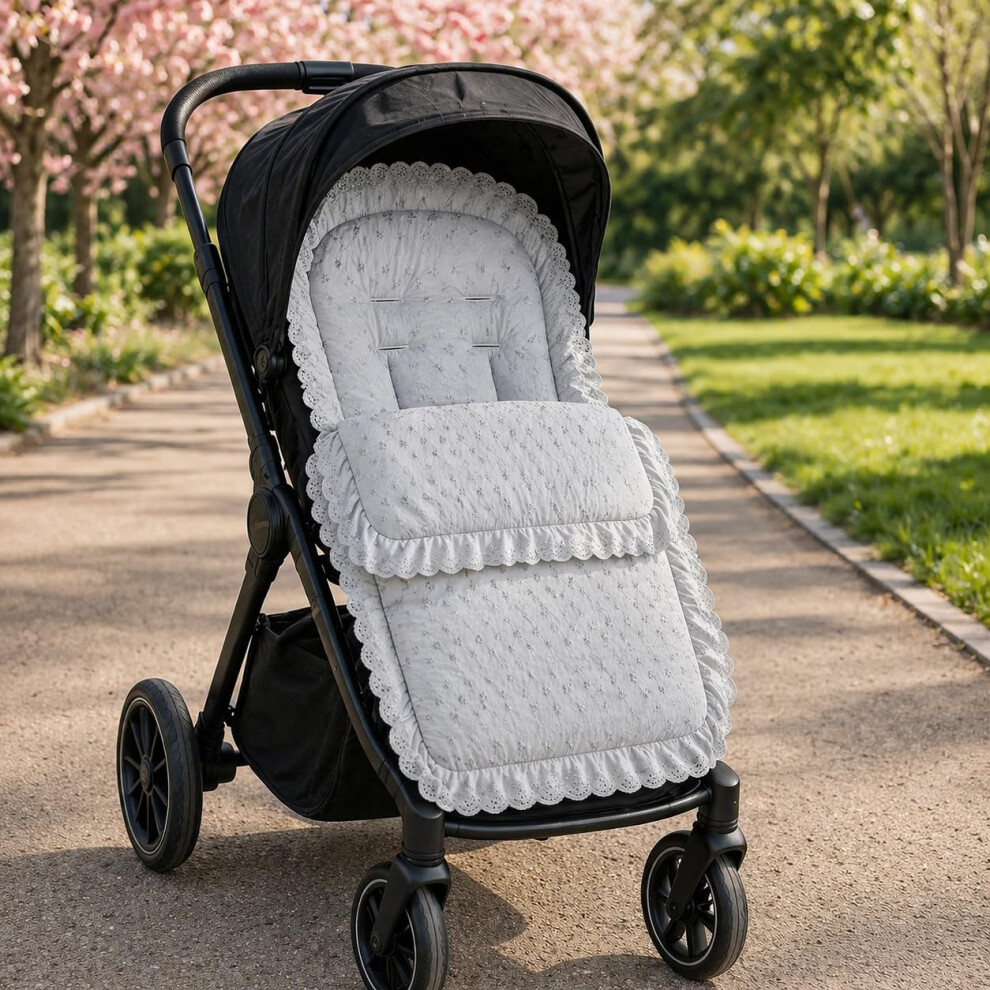 Fylo Universal Broderie Anglaise Pushchair Footmuff – Soft Cosy Toes Liner For Prams, Strollers & Buggies – Padded For Comfort, Machine Washable For Your Little One