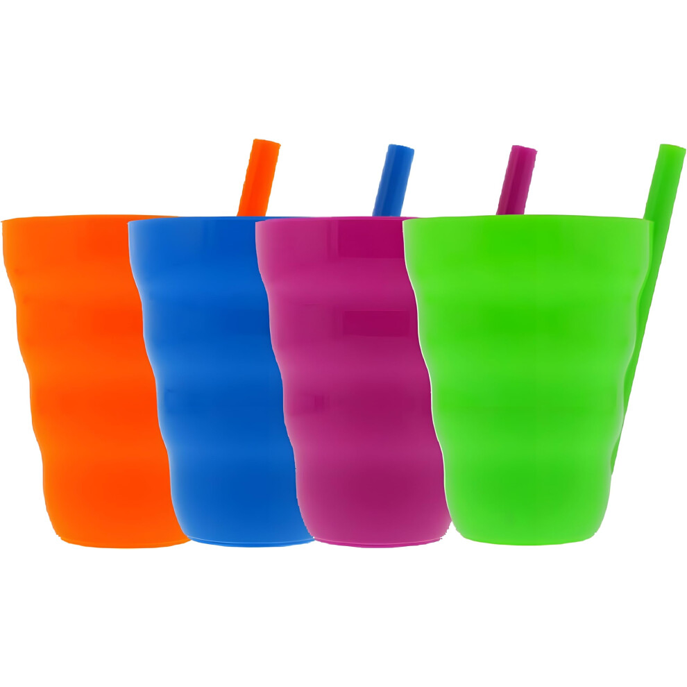 (Set Of 4) Plastic Straw Cups With Built-In Straws – 22Oz Stackable Plastic Tumblers – Bpa-Free, Reusable Sip-A-Cup Drinkware – Dishwasher Safe Bexter