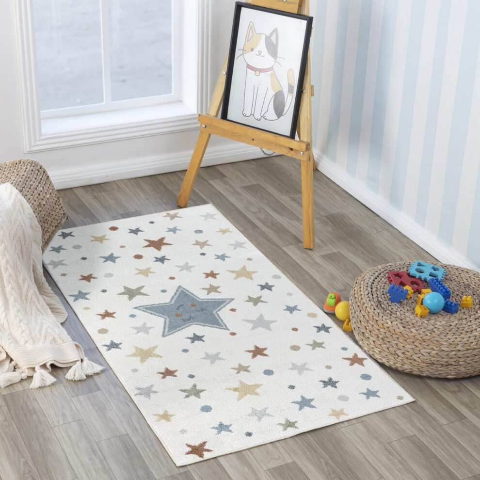 Supermama Stars Pattern Rug - Childrens Rugs For Bedroom 80X150 Cm, Machine Washable Animal Rug For Girls & Boys Bedroom, Playroom And Nurs Livabliss