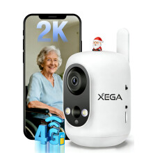 Xega 4G LTE Cellular Security Camera Indoor with SIM Card, 2K Wireless No WiFi Camera for Baby/Pet/Elderly with Phone App, 355P/60T, 6000mAh Batte
