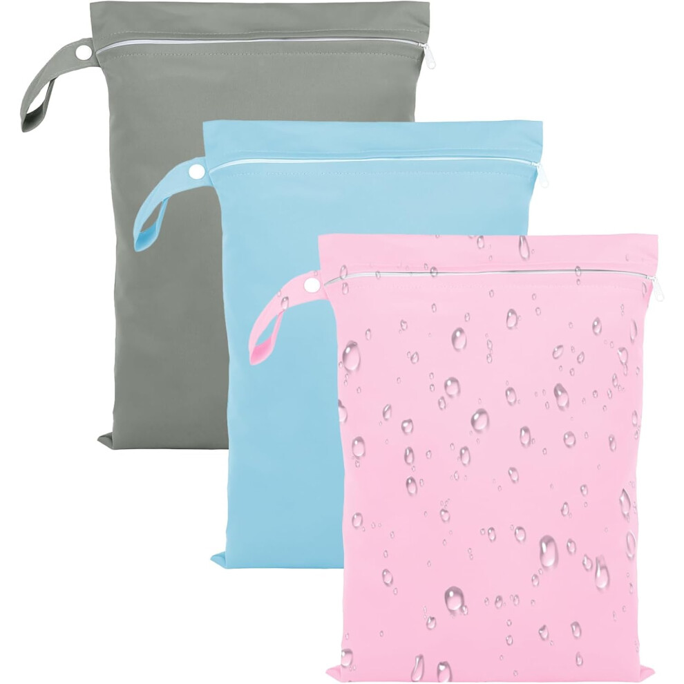 Goedeke 3 Pcs Wet Bags, Reusable Cloth Diaper Bags With Handle And Zipper, 40 X