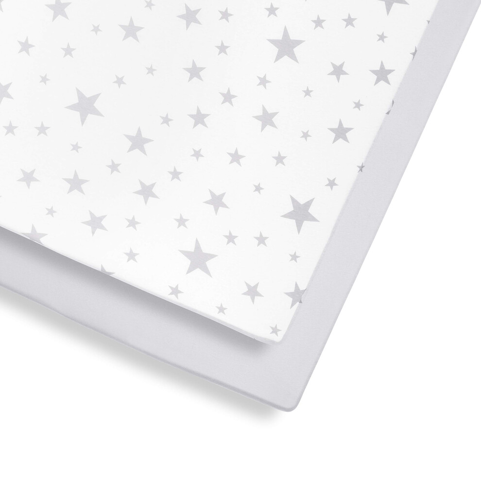 Cot Sheets 140 X 70 Fitted - 2 Pack Soft Jersey Cotton Cot Bed Sheets, Machine Washable, Breathable & Tumble Dryer Safe, Star Snuz