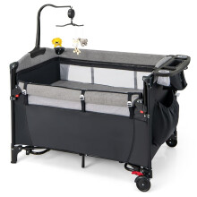 GYMAX 5 in 1 Folding Travel Cot, Portable Baby Bed Playard with Diaper Changer,