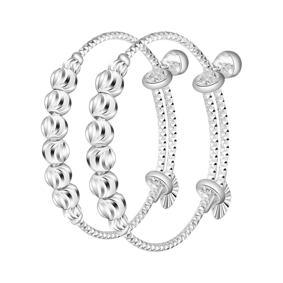 Garneck 2Pcs Silver Bangles For Girls Adjustable Infant Bracelets Bells Toddler Jewelry For Newborns Cute Baby Accessories