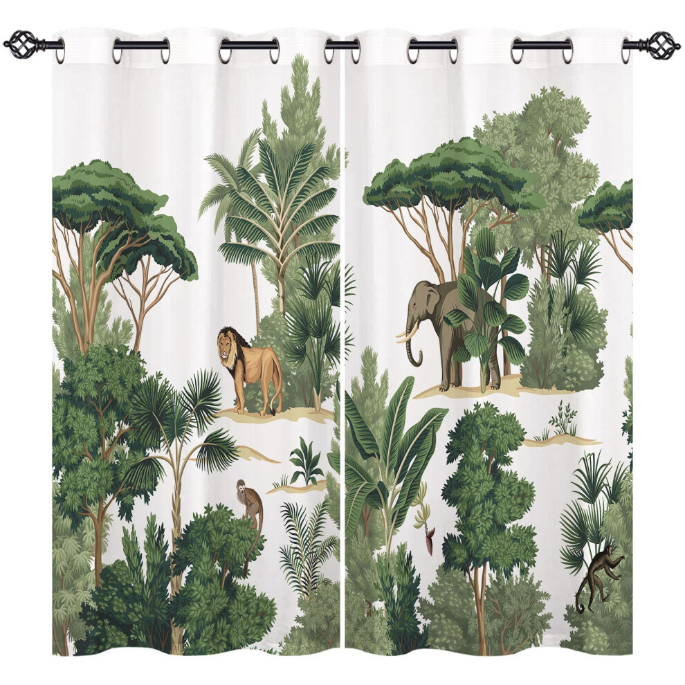 African Safari Curtains Eyelet Blackout Thermal Insulated Curtains Animal Lion Elephant Monkey Print Pattern Soft Soundproof Privacy Window Dr Anhope