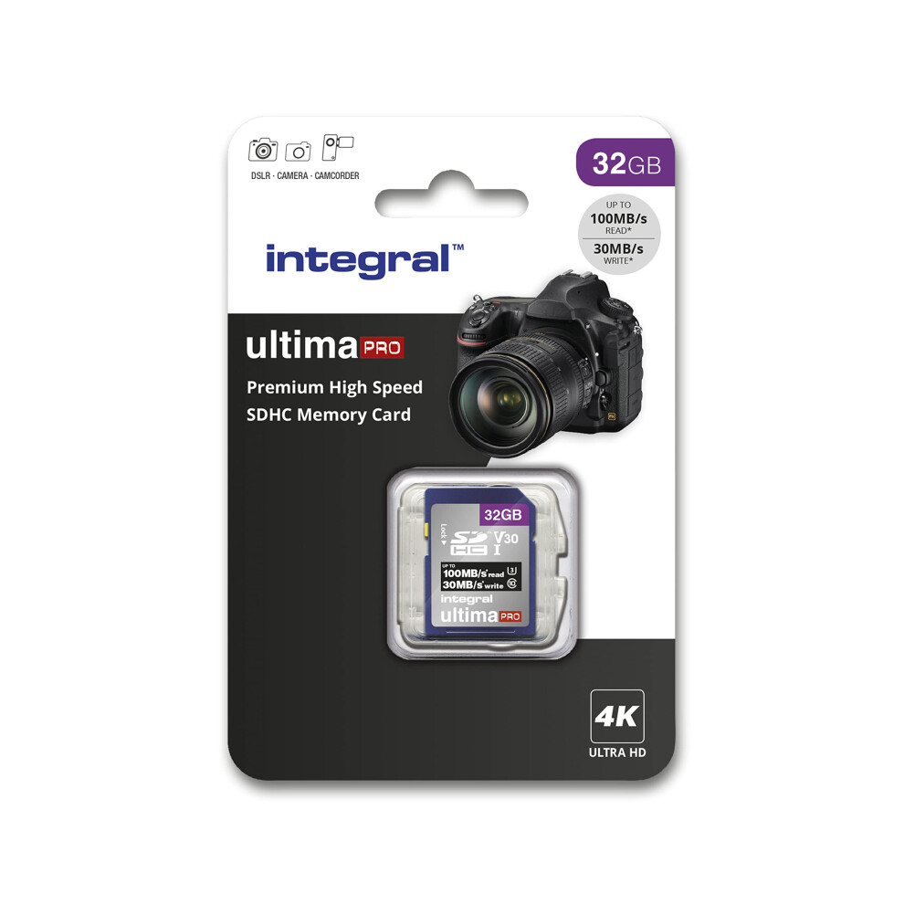 Photos - Memory Card Integral 32GB SD Card 4K Ultra-HD Video Premium High Speed  SDHC Up to 100MB/s SDHC V30 UHS-I U3 Class 10 SD Memo 
