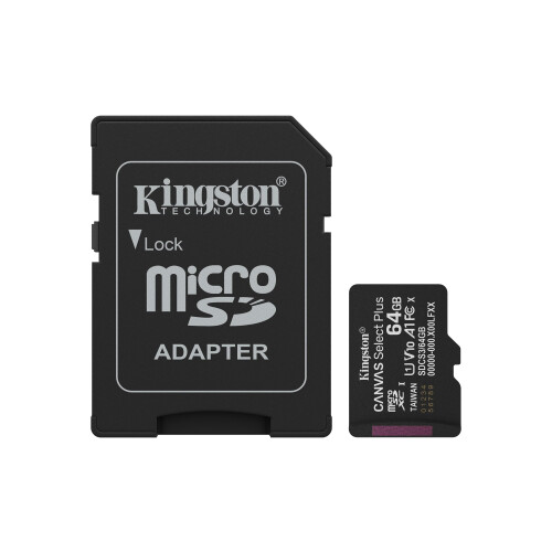 Kingston Kingston Canvas Select Plus microSD Memory Card 64GB microSDXC Gen3 100MB/s A1 Card + Adapter - SDCS3/64GB