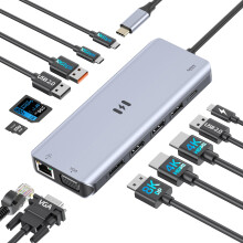 USB C Docking Station Dual Monitor, 13-in-1 USBC Hub Triple Display with 2 HDMI 4K@60Hz, DP 8K@30Hz, 3*USB 3.1, PD100W, Ethernet, VGA, SD/TF, Thunder