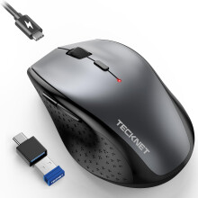TECKNET PRO Wireless Mouse Jiggler - Rechargeable 2.4G Ergonomic Silent Mouse with USB to USB C Adapter, 6400 DPI Adjustable, Type-C Charging & Auto-