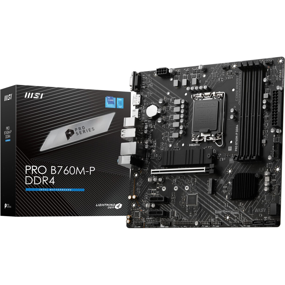 Msi Pro B760m-P Ddr4 Motherboard, Micro-Atx - Supports Intel 14Th, 13Th & 12Th Gen Core Processors, Lga 1700 - Ddr4 Memory Boost 4800+Mhz/Oc, Pcie 4.