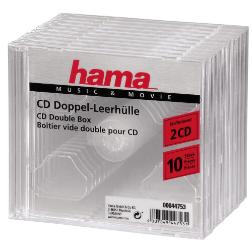 Hama Hama Dual CD/DVD Jewel Double Case | 10 Pieces Per Pack | 2 Discs Capacity Per Case | Clear