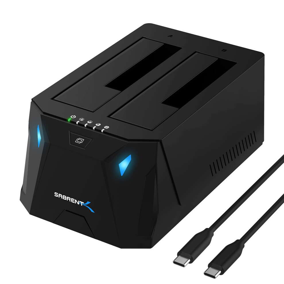 Sabrent Hard Drive Docking Station, 2 Bay Ssd Hdd 2.5 3.5 Inch Sata Usb C Dock, External Ssd Enclosure, Power Adapter, Offline Cloning, Led Indicator 5002784299323
