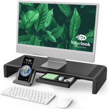 Foldable Monitor Stand - Klearlook Computer Monitor Riser with Storage Drawer&Tablet Phone Stand| Width Adjustable Monitor Stands for Desks| Desk She