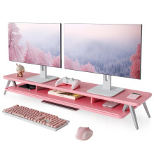 Fenge Monitor Stand, with Phone / Tablet / Pen Holder Slot, Monitor Riser, Metal and Wood, for PC, Laptop, TV, Home, Office (Pink, 108cm)