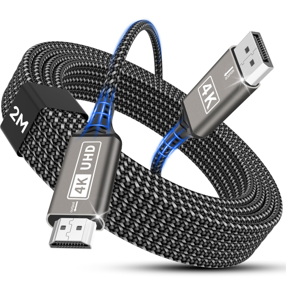 Nersligek 4K Displayport To Hdmi Cable, Uni-Directional Dp To Hdmi Male To Male Cable Uhd 4K@30Hz,2K@60Hz,1080P Braided Dp To Hdtv Lead Compatible Wi 5009042431518