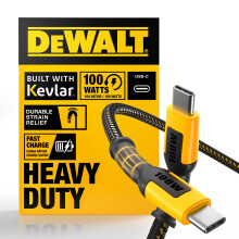 DEWALT Heavy Duty 100W USB C Cable, Jobsite 100 Watt USB C Cable, High Speed Type-C to Type-C, Fast Charge PD USBC Fast Charging Cord for iPhone 17/1