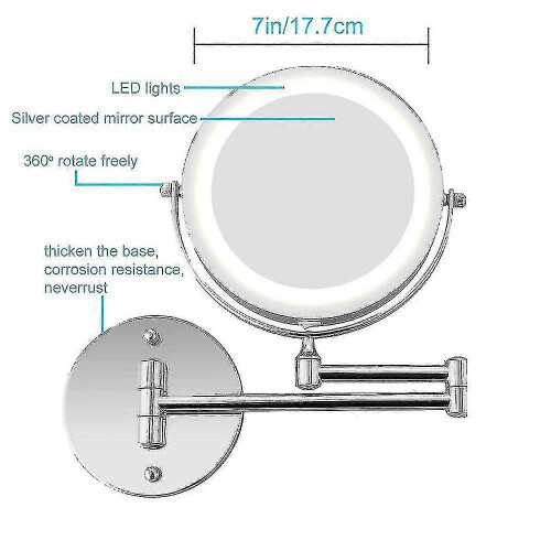 2025 Wall Mount Makeup Mirror, 10x Magnifying Two-Side LED Vanity Mirror, Rotatable, Rechargeable, Extendable Arm 2