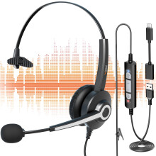 Wantek USB Headset with Microphone for Laptop,USB Type-C Jack Computer Headsets with Adjustable Noise Cancelling Mic for Laptop Call Center Office Sk