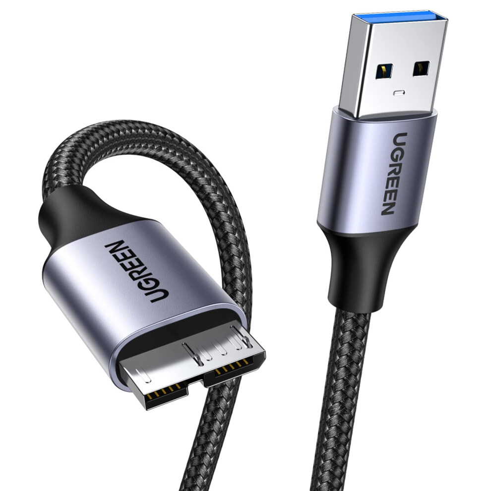Ugreen Hard Drive Cable Braided Usb 3.0 Micro B Lead 2M 5Gbps Superspeed 4Tb Max Compatible With External Hard Drive, Wd Element, Seagate Expansion, 5001216463943