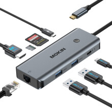 USB C Hub Multiport Adapter, Gigabit Ethernet Adapter with 4K HDMI, PD 100W, 3 * 5Gbps USB-C/A Port, SD/microSD Card Reader, MOKiN 8-IN-1 USB C Dongl