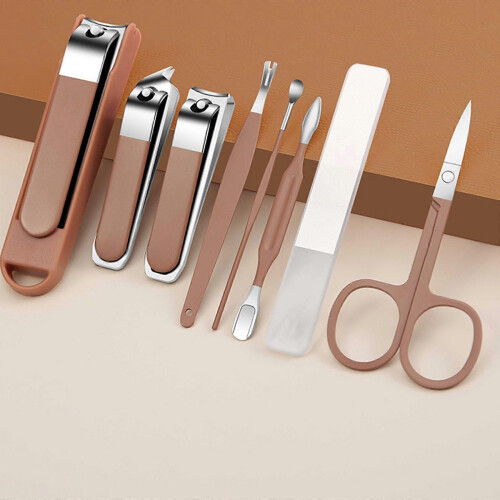 8-Piece Cherry Nail Trimmer Kit, Carbon Steel, Safety Lock, Compact Storage Case 1