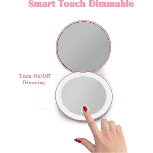 Miroir de poche compact rechargeable de 3,5 pouces, rose 1