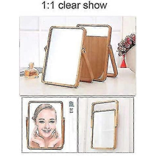 Wooden Desktop Mirror with Stand – Folding HD Rectangular Vanity Mirror, Free Standing Bathroom Mirror 2