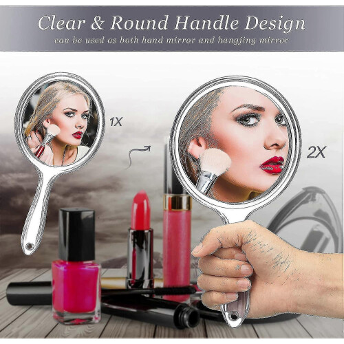Miroir à main double face, loupe 1x/2x avec poignée transparente 1