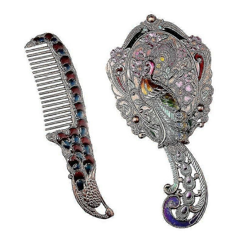 1 Set Creative Handheld Retro Makeup Mirror with Comb, Cosmetic Mirror 1