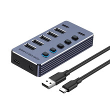 5-Port USB 2-Port Type-C Hub Splitter OFF/ Power Adapter USB Extender for Labtop Mobile Phone Tablets
