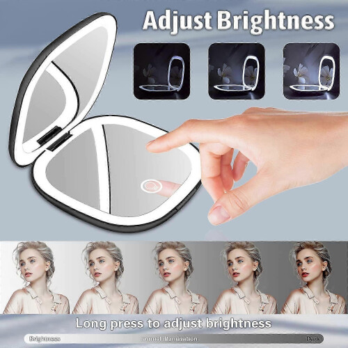 Pocket Makeup Mirror with 1X/5X Magnification, Rechargeable 1