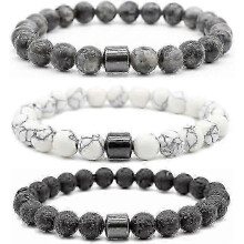 Lot de 3 bracelets anti-tabac, bracelet magnétique noir en forme de calcul biliaire, élégant et polyvalent, bracelet anti-anxiété