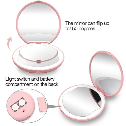 Miroir de maquillage grossissant blanc à main avec 13 LED 1