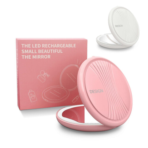 Miroir de maquillage grossissant blanc à main avec 13 LED 2
