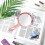 Pink 1PC Handheld Double-Sided Mirror 1X/2X Magnifying, Clear Rounded Makeup Mirror with Handle 2