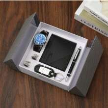 Juego de regalo premium para hombre, color negro, modelo M2277. Elegante reloj, cartera, llavero y gemelos. Juego de 5 piezas con estuc