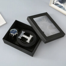 Conjunto de regalo de lujo para hombre: reloj y cinturón de cuero negro, kit combinado de 3 piezas con elegante caja de regalo para hom