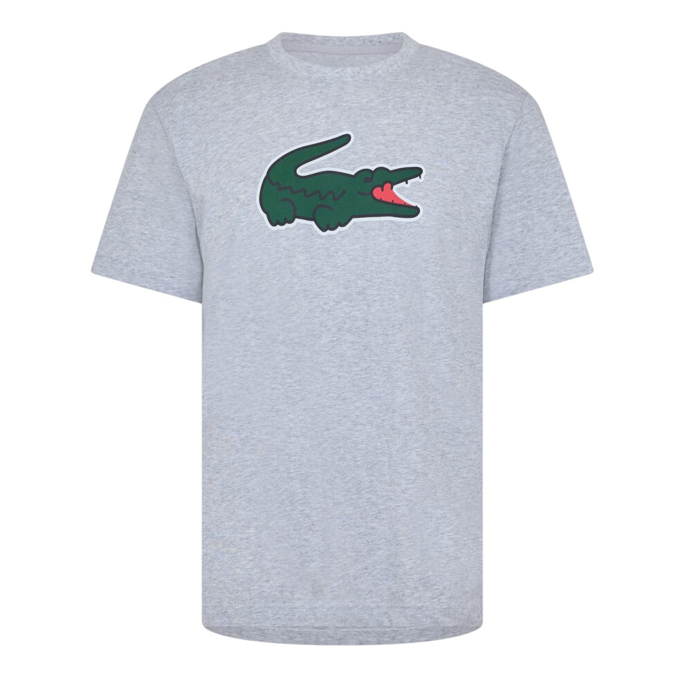 Lacoste Mens Crocodile Print Cotton Regular T-Shirt Silver