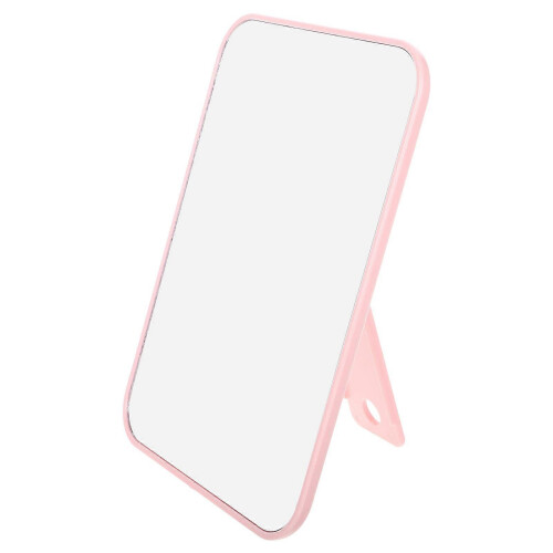Pink Foldable Desktop Makeup Mirror 19x14x1cm, Touch Ups Eyebrow Grooming, Plastic 1Pcs 1