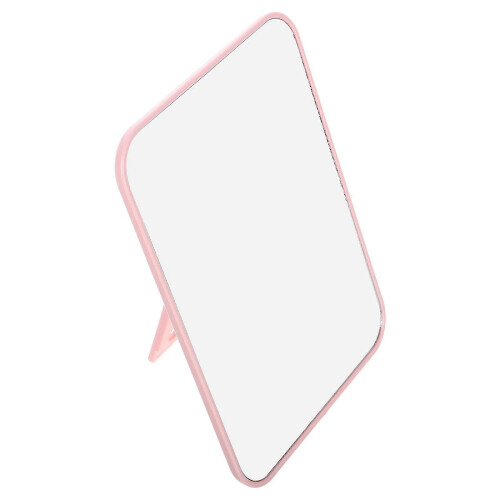 Pink Foldable Desktop Makeup Mirror 19x14x1cm, Touch Ups Eyebrow Grooming, Plastic 1Pcs 2