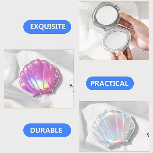 8.8x8x0.8cm 2pcs Creative Seashell Shape Portable Pocket Makeup Mirror 1