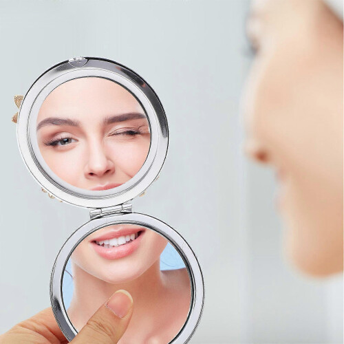 1pc Exquisite Mini Daisy Folding Mirror, Portable Makeup Mirror 2
