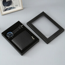 Premium Men's Black Gift Set MK1002 Elegant Wrist Watch and Wallet 2-Pcs Minimalist Gentlemen Everyday Carry Set