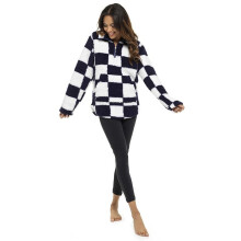 (8-10 UK, Navy / White) Keanu Womens/Ladies Checked Sherpa Fleece Quarter Zip Pullover