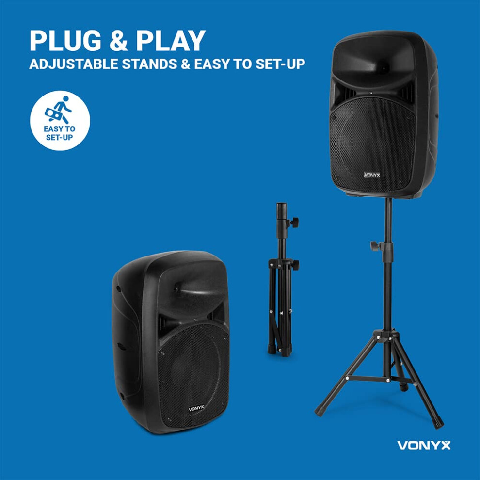 Vonyx Vps102a 10-Inch Active Pa Dj Speakers With Bluetooth, Led Lights