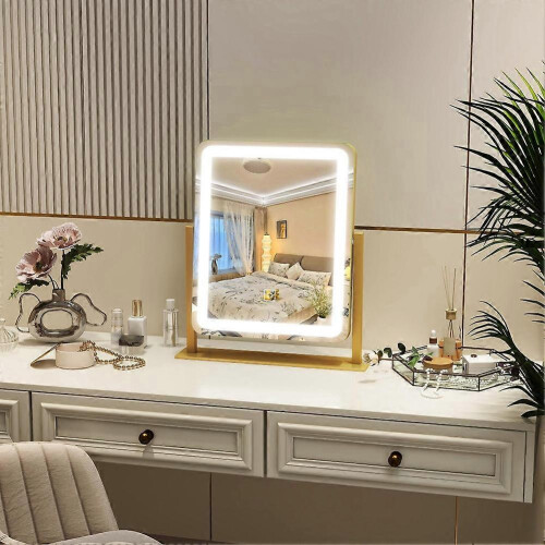 Smart Touch Makeup Mirror with Large LED Lights, Tabletop Vanity for Bedroom 1
