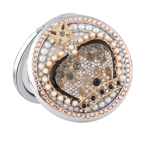 Portable Rhinestone Double Sided Makeup Mirror 1Pcs 2