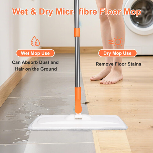 wlich Microfiber Mop for Cleaning Floors 55 Inch Extendable Flat Mop w 1