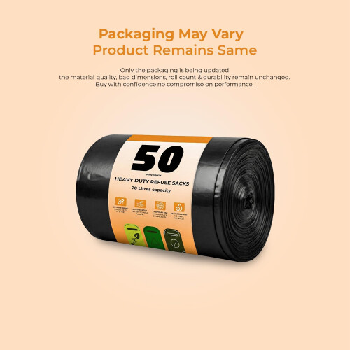 Scott 11 Black Bin Bags 50 Pack, Refuse Sacks 70l, 30 Microns Leak 1