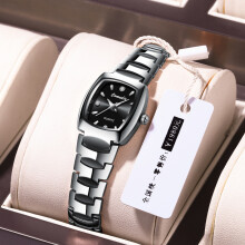 (035 silver steel black surface) Premium Women Tungsten Steel Quartz Watch, Small Dial Minimalist Elegant Waterproof Ladies Wristwatch